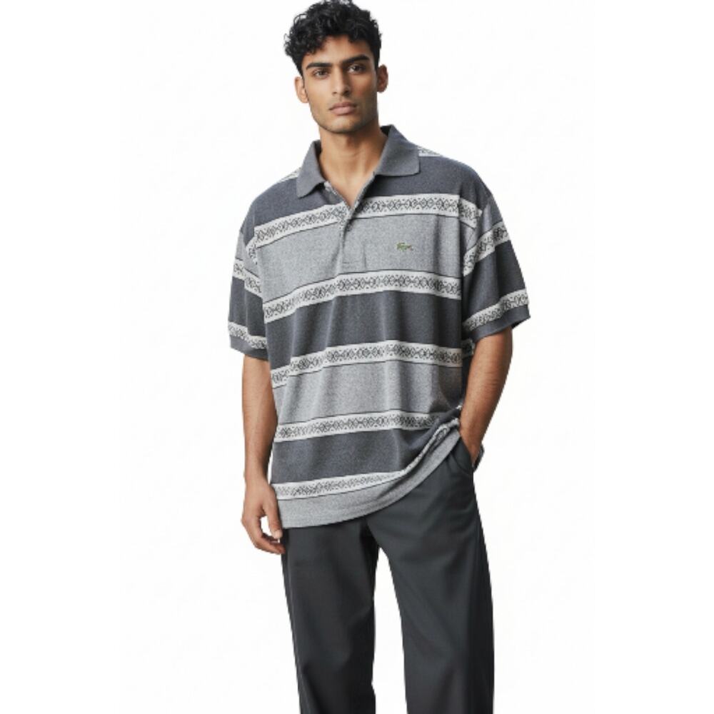 Lacoste Chemise Striped Polo Shirt Gray Mens Size Large